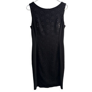 Anne Klein Size 6 Lace and Sequence Panel Overlay Black Stretch Sleeveless Dress